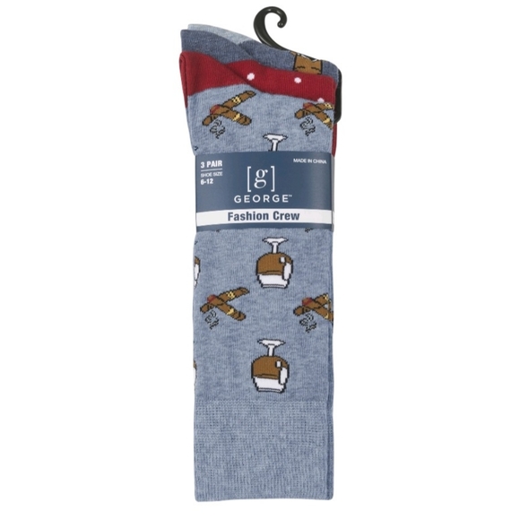 NWT George Men's Cotton Novelty Crew Socks 3-Pack - Picture 2 of 2
